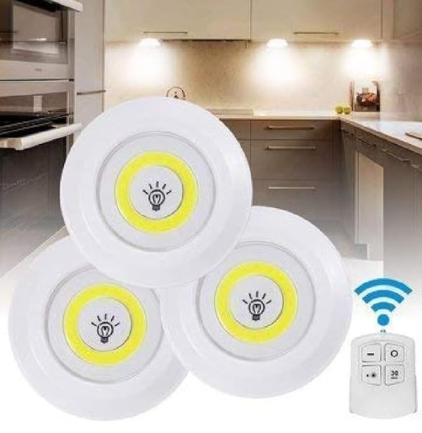 3 Pcs LED Cabinet Night Lights with Remote – Wireless, Dimmable & Motion-Free Installation
